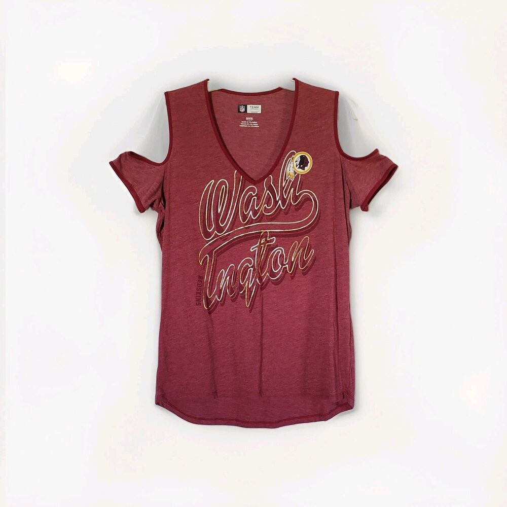Washington Redskins NFL Women's Cold Shoulder V Neck T-Shirt Size Medium NEW